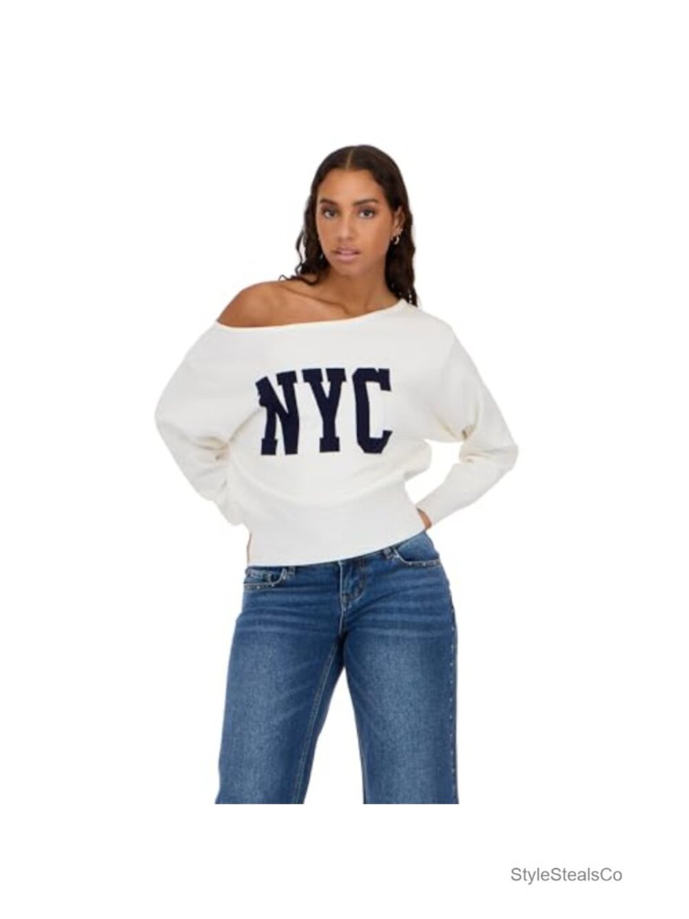 Forever 21 Off Shoulder Slouchy Sweater High Rib Start Cable Knit Pullover
